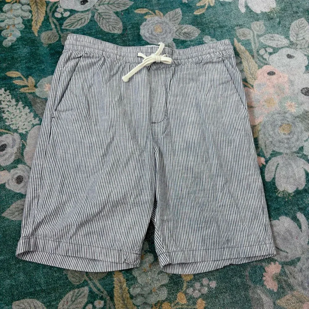 Banana Republic Deck Shorts Mens Medium Blue White Striped Cotton Drawstring